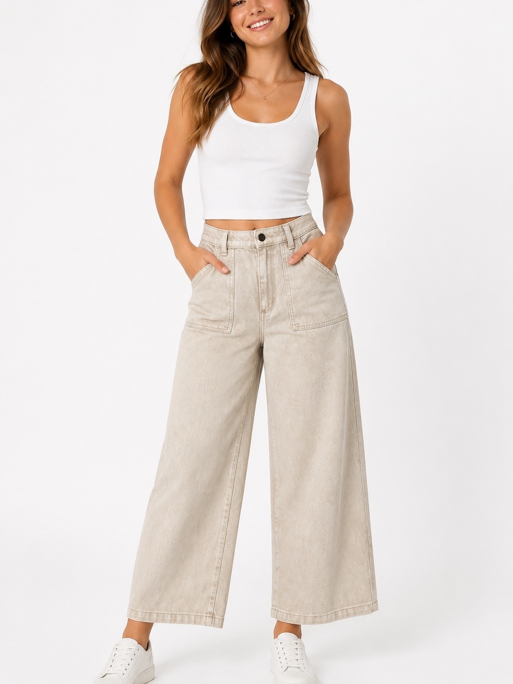 Universal Thread Beige High-Rise Wide Leg Pants. 99% Cotton